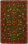 Red white and yellow flowery ornament of a book cover